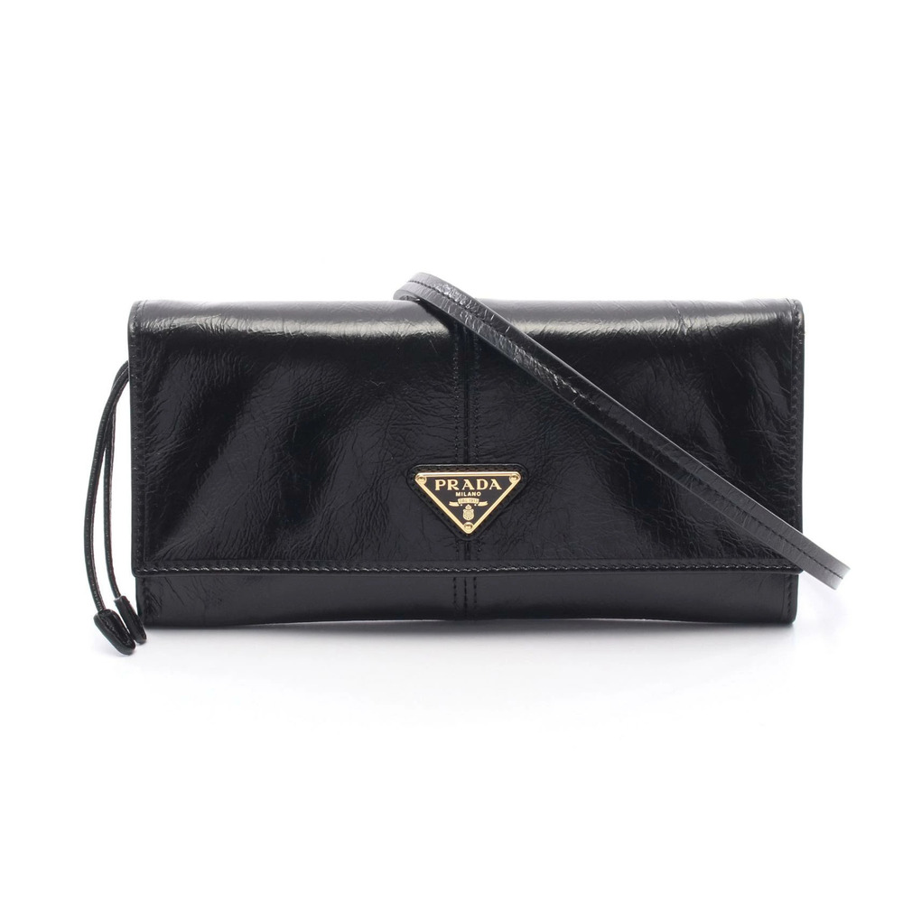 Prada Crinkled Leather Crossbody Bag Leather Black